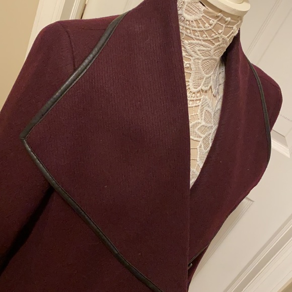 DKNY Faux-Leather-Trim Wrap Coat ๐งฅ in Bordeaux - Picture 15 of 17